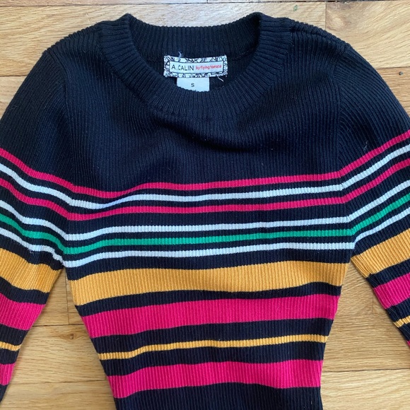 Knitted Striped Bodycon Midi Dress | A. Calin by Flying Tomato | Multicolor - Picture 2 of 4